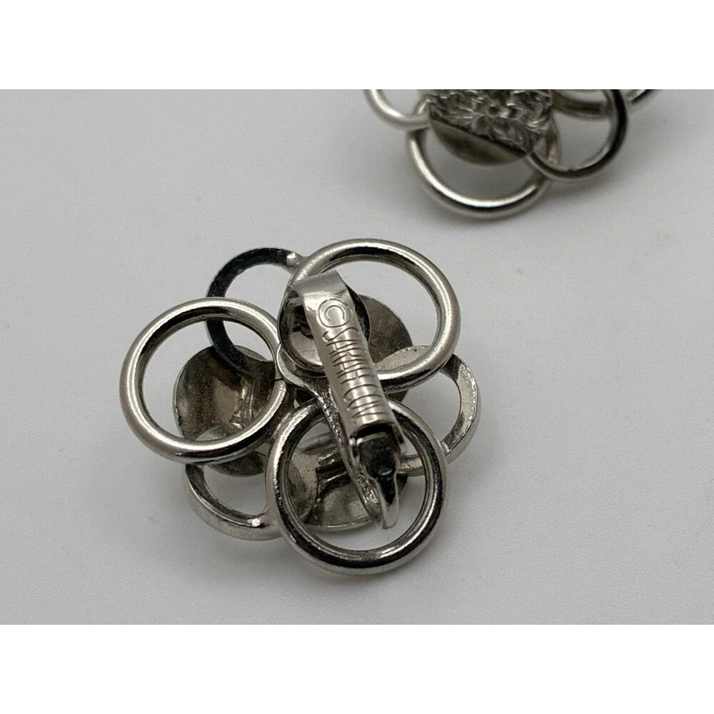 Sarah Coventry Silver Tone Circle Link Clip on Earrings Vintage Costume Jewelry